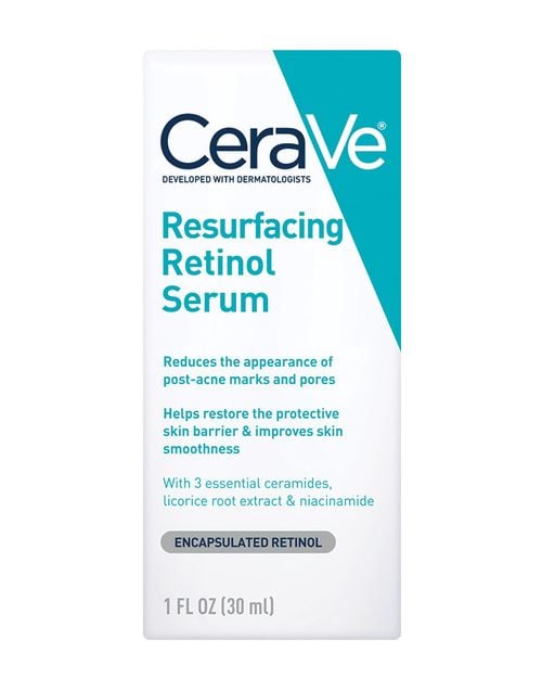 CeraVe Retinol Serum box featuring resurfacing formula for reducing post-acne marks and enhancing skin smoothness