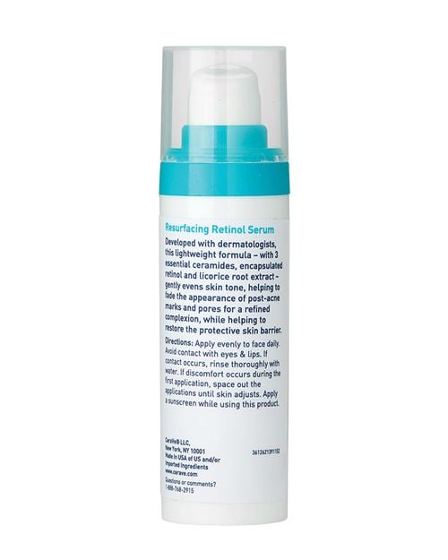 CeraVe Retinol Serum in a pump bottle designed to reduce marks and refine skin texture