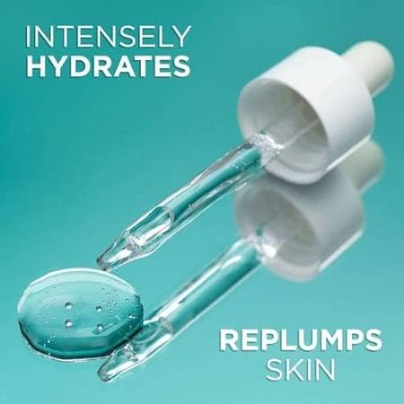 Garnier skin naturals serum with dropper showing hydrating clear gel for replumping skin