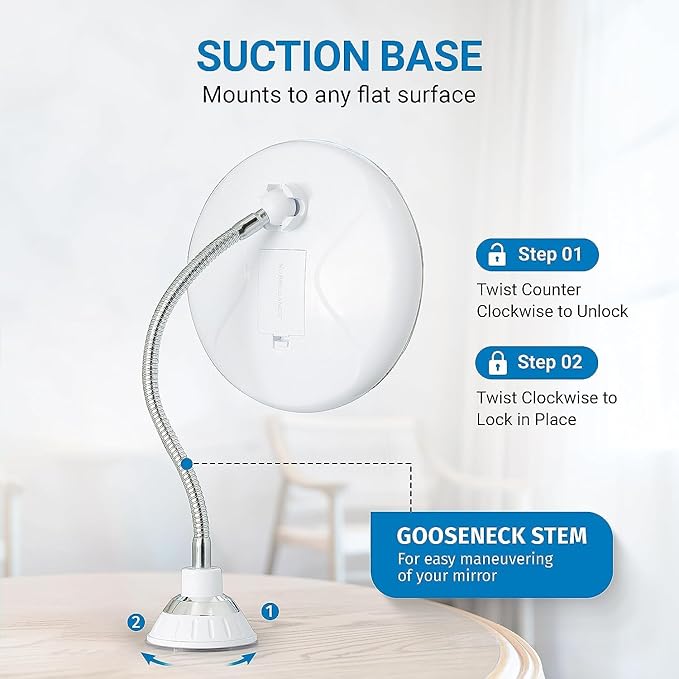 Souqzila Ultra Flexible Mirror with Suction Base and Gooseneck Stem for Adjustable Makeup Mirror use