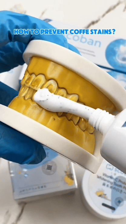 Scoban teeth whitening application on dental model demonstrating the best teeth whitening solution