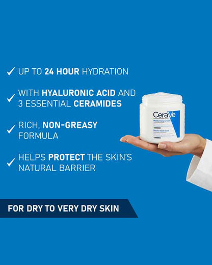 CeraVe Moisturizing Cream with ceramide hyaluronic moisturizer for 24 hour hydration and skin barrier protection