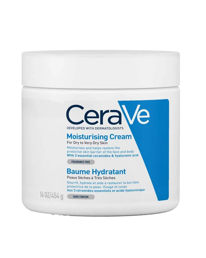 CeraVe Moisturizing Cream in a white jar, a ceramide hyaluronic moisturizer for dry and very dry skin