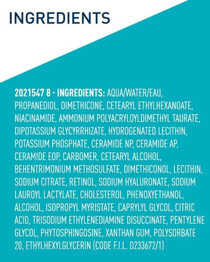 CeraVe Retinol Serum ingredients list featuring key skincare components for rejuvenating skin texture