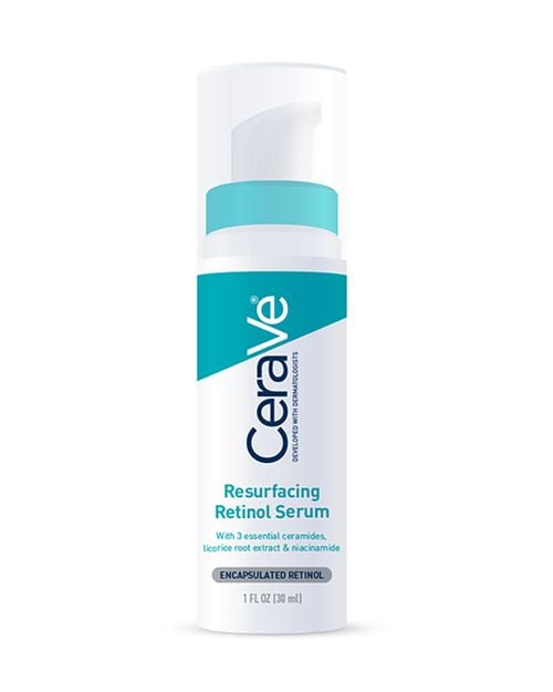 CeraVe Retinol Serum in a pump bottle with moisturizing ceramides and niacinamide for smoother skin