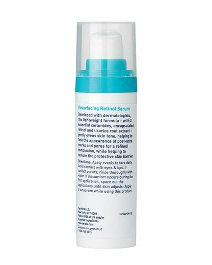 CeraVe Retinol Serum in a pump bottle designed to reduce marks and refine skin texture