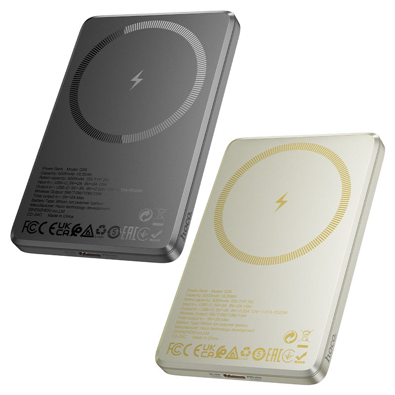 Souqzila Hoco Q26 power bank dual color gray and gold slim portable fast charging wireless power bank