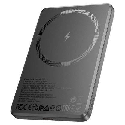 Hoco Q26 slim gray Souqzila fast charging wireless power bank with magnetic coil symbol and USB C port