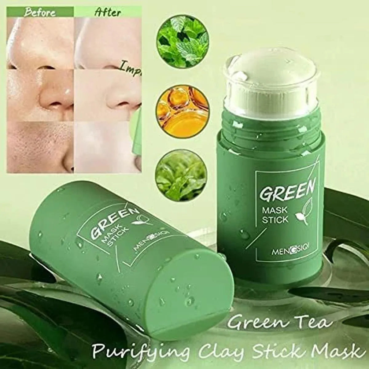 Souqzila green tea clay mask purifying clay stick with before and after pore cleansing results