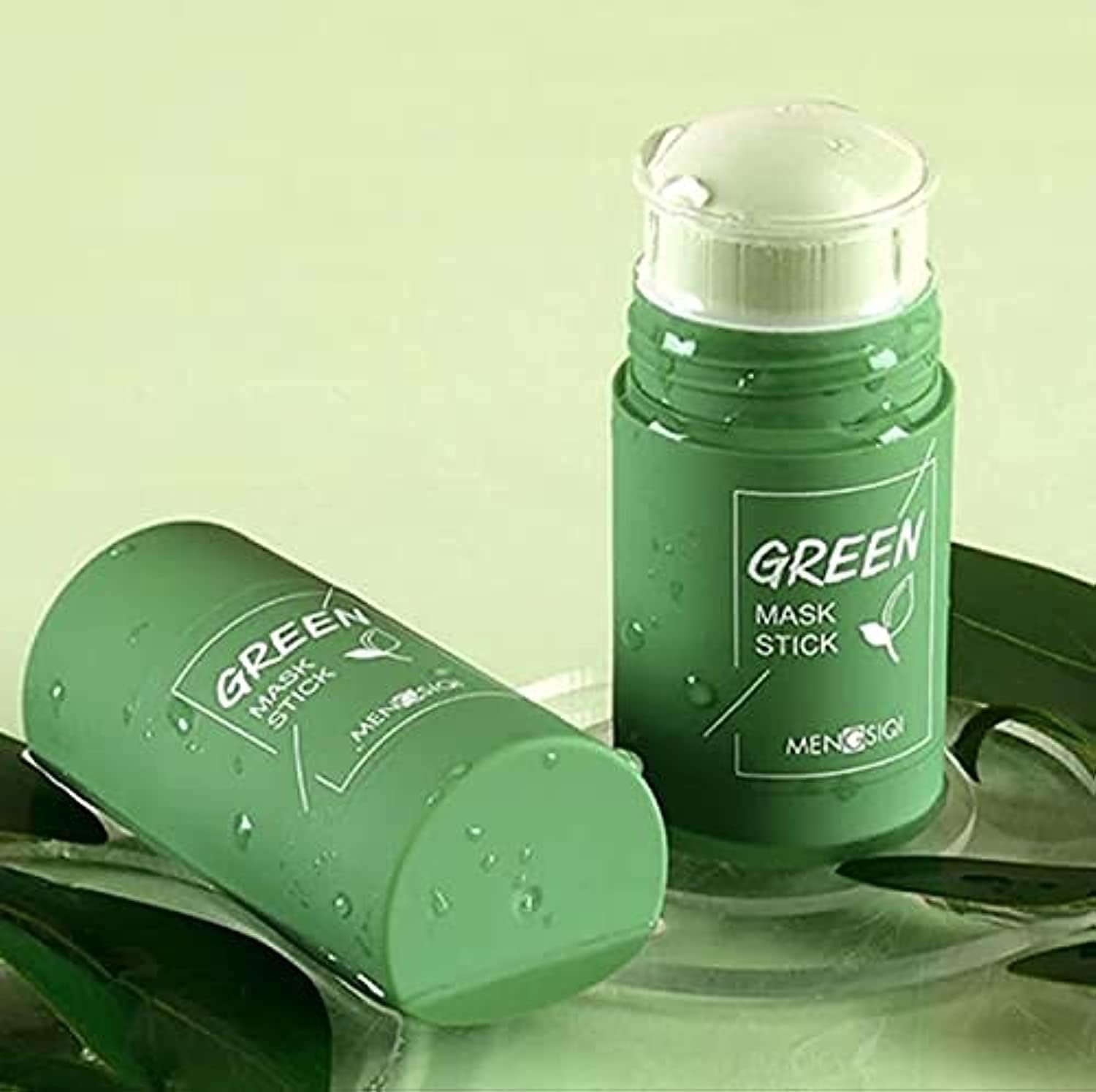 Souqzila green tea clay mask purifying clay stick with refreshing green packaging and natural leaves