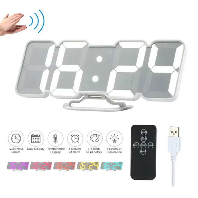 Souqzila modern LED wall clock with adjustable brightness and remote control features
