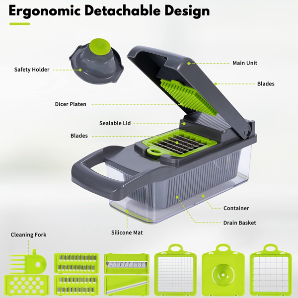 Souqzila multifunctional vegetable slicer with ergonomic detachable design and multiple interchangeable blades
