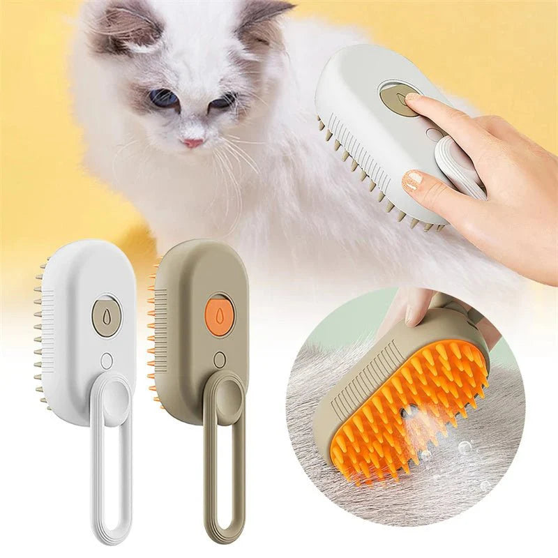 Souqzila 3 in 1 electric pet grooming brush for cats with spray function and dual bristles
