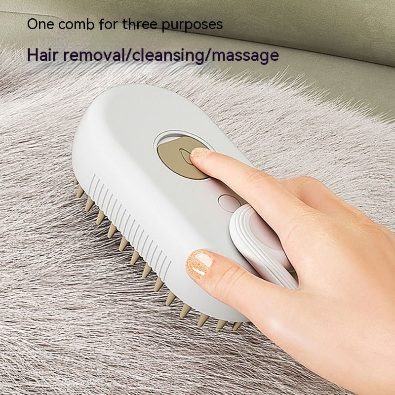 Souqzila 3 in 1 electric pet grooming brush white handheld for cat hair removal cleansing and massage