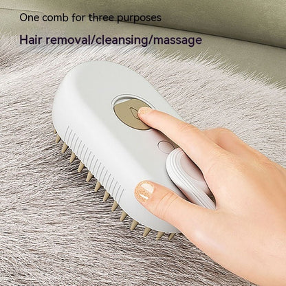 Souqzila 3 in 1 electric pet grooming brush white handheld for cat hair removal cleansing and massage