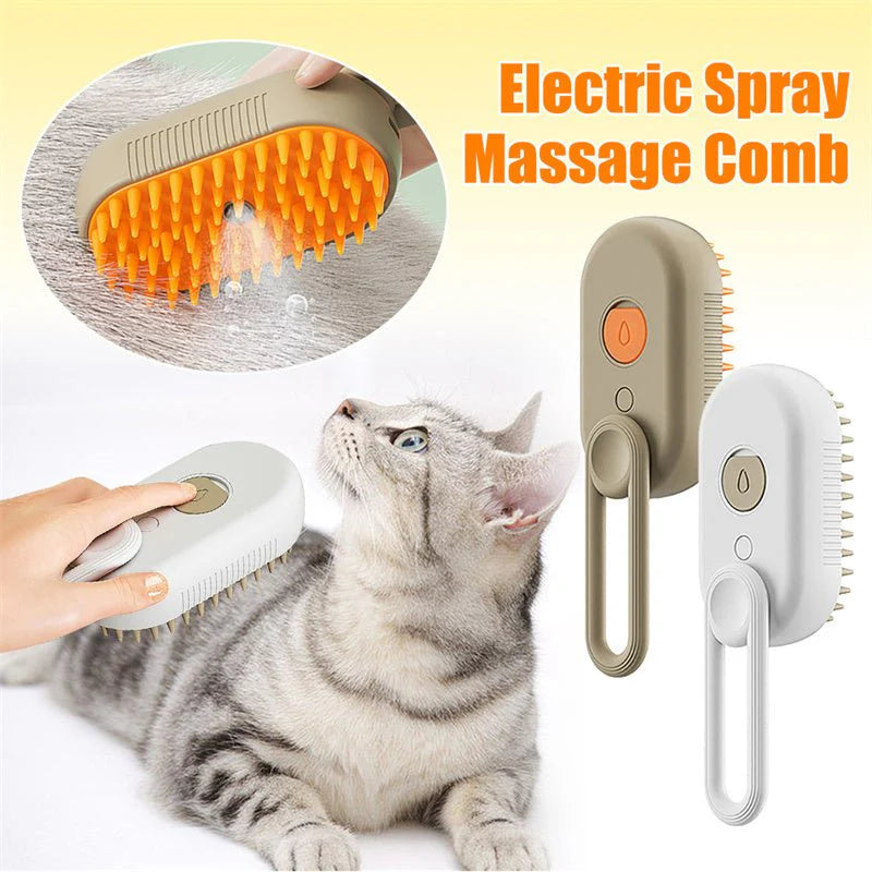 Souqzila 3 in 1 electric pet grooming brush for cats with spray massage comb and silicone bristles