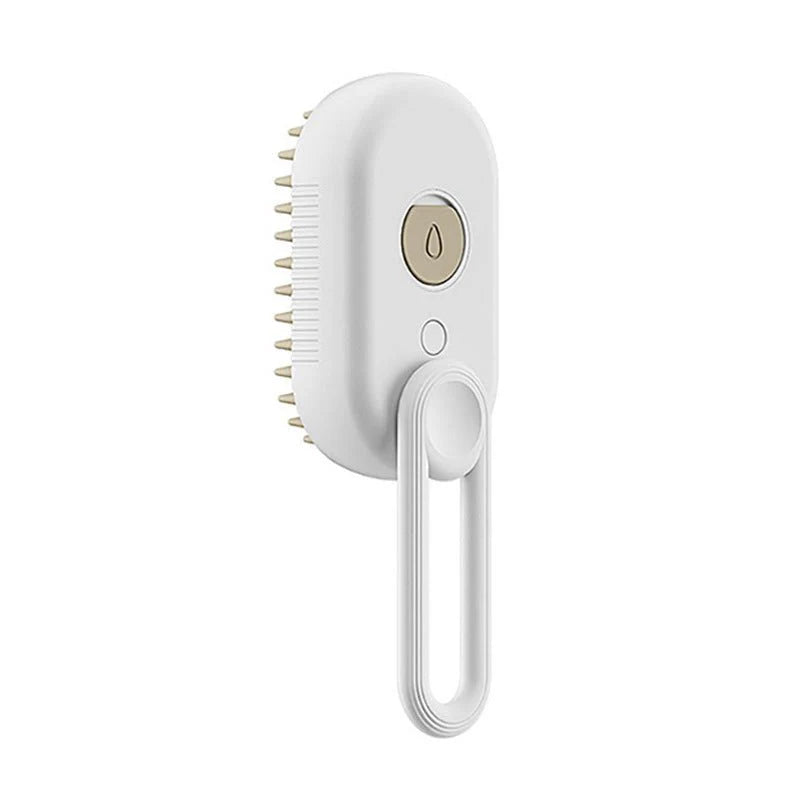 Souqzila 3 in 1 white electric pet grooming brush with spray button foldable handle and soft bristles for cats