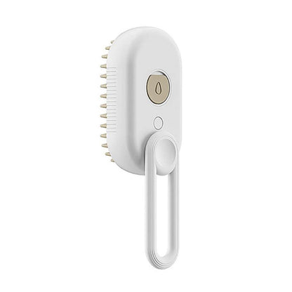 Souqzila 3 in 1 white electric pet grooming brush with spray button foldable handle and soft bristles for cats