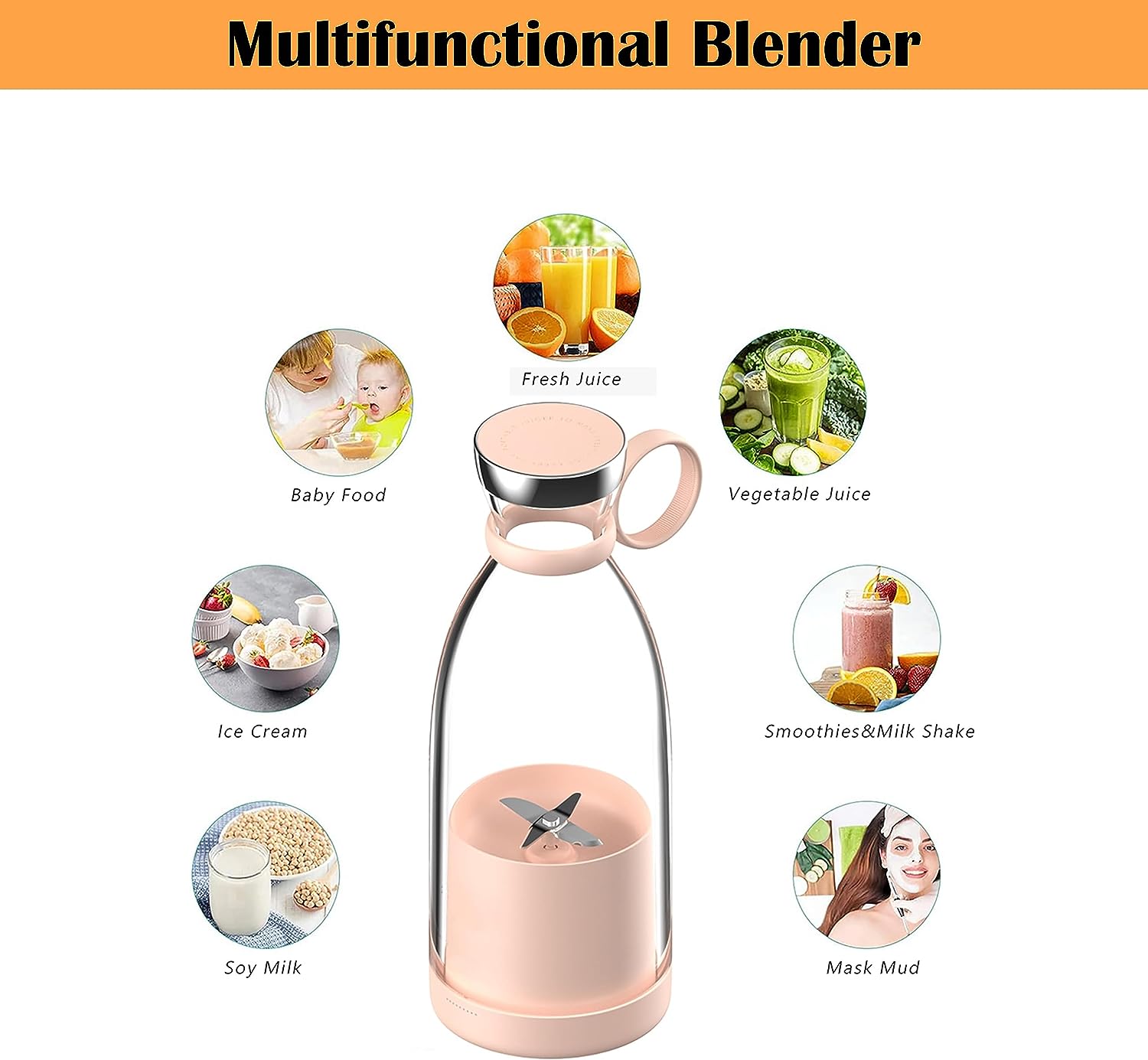 Souqzila portable juicer bottle in pink for making fresh juice, smoothies, and baby food