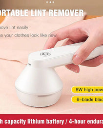 Souqzila portable lint remover in white with 8W power and 6-blade blade for easy clothes lint removal