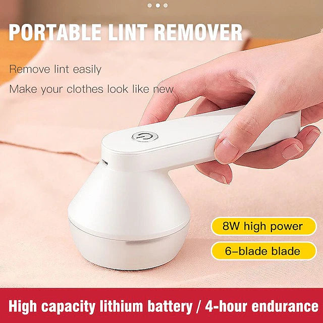 Souqzila portable lint remover in white with 8W power and 6-blade blade for easy clothes lint removal