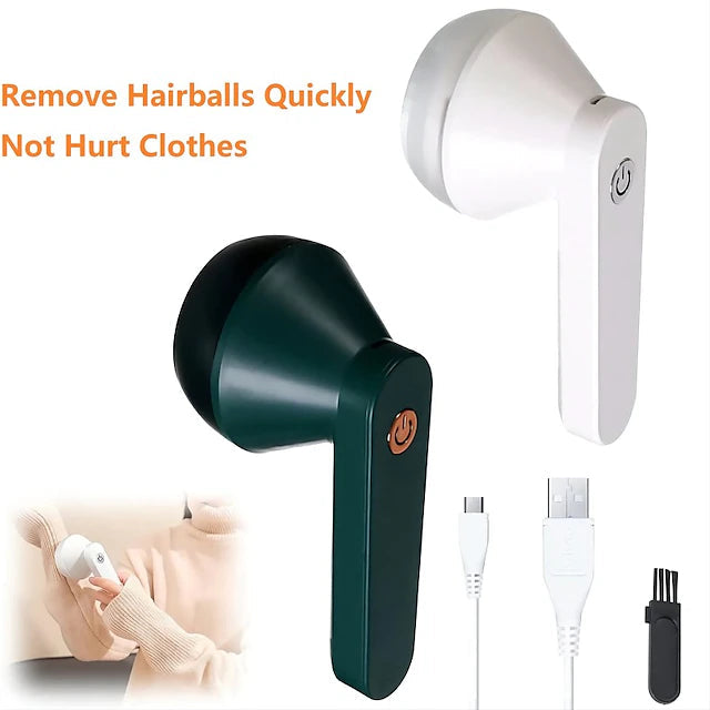 Souqzila portable lint remover in white and black with USB charging cable and cleaning brush for clothes