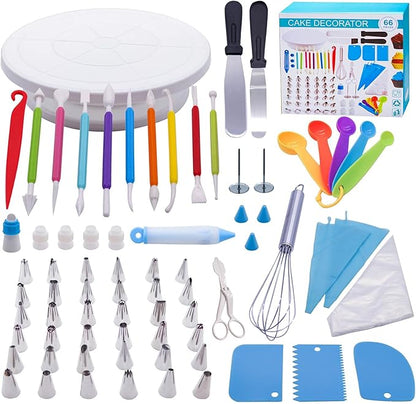 Souqzila professional cake decorating tools set with turntable spatulas piping tips scissors and measuring spoons