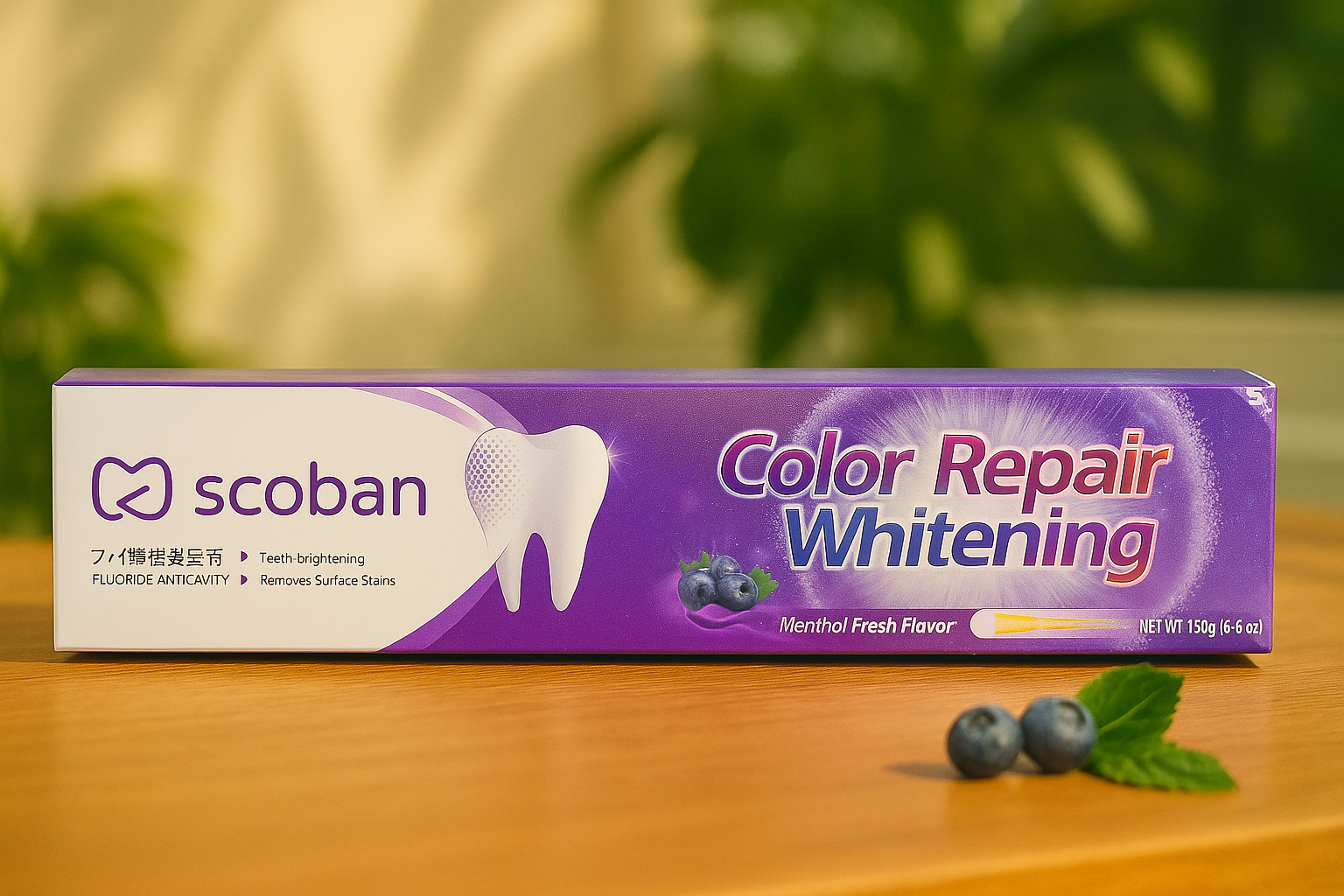 Scoban Color Repair Whitening toothpaste in blueberry menthol flavor best teeth whitening solution