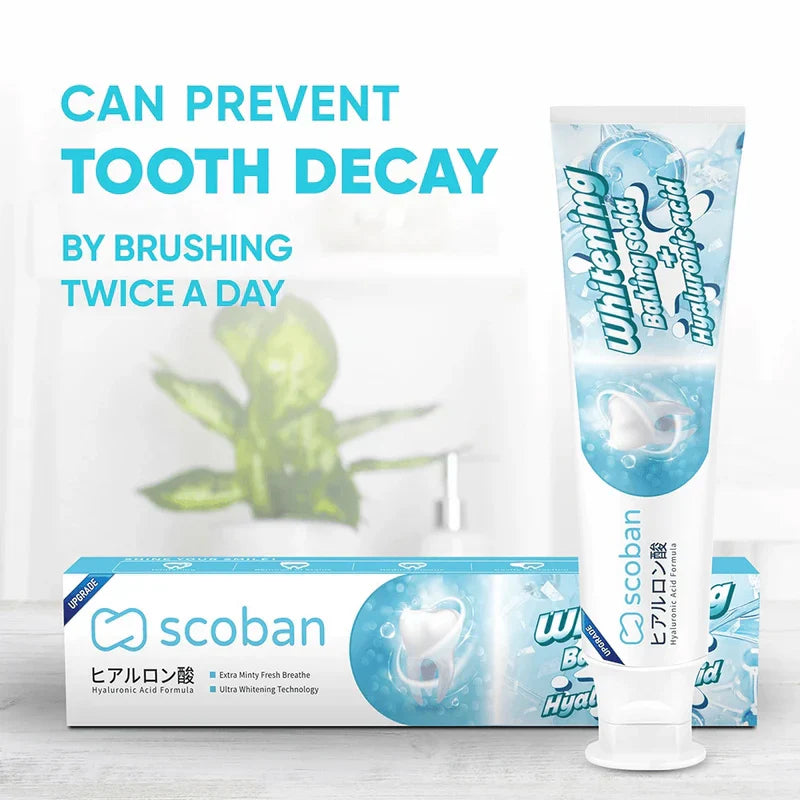 Scoban whitening toothpaste by Souqzila with baking soda and hyaluronic acid best teeth whitening solution