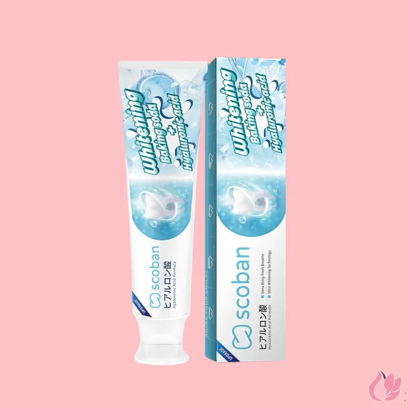Scoban whitening toothpaste with baking soda and hyaluronic acid best teeth whitening solution