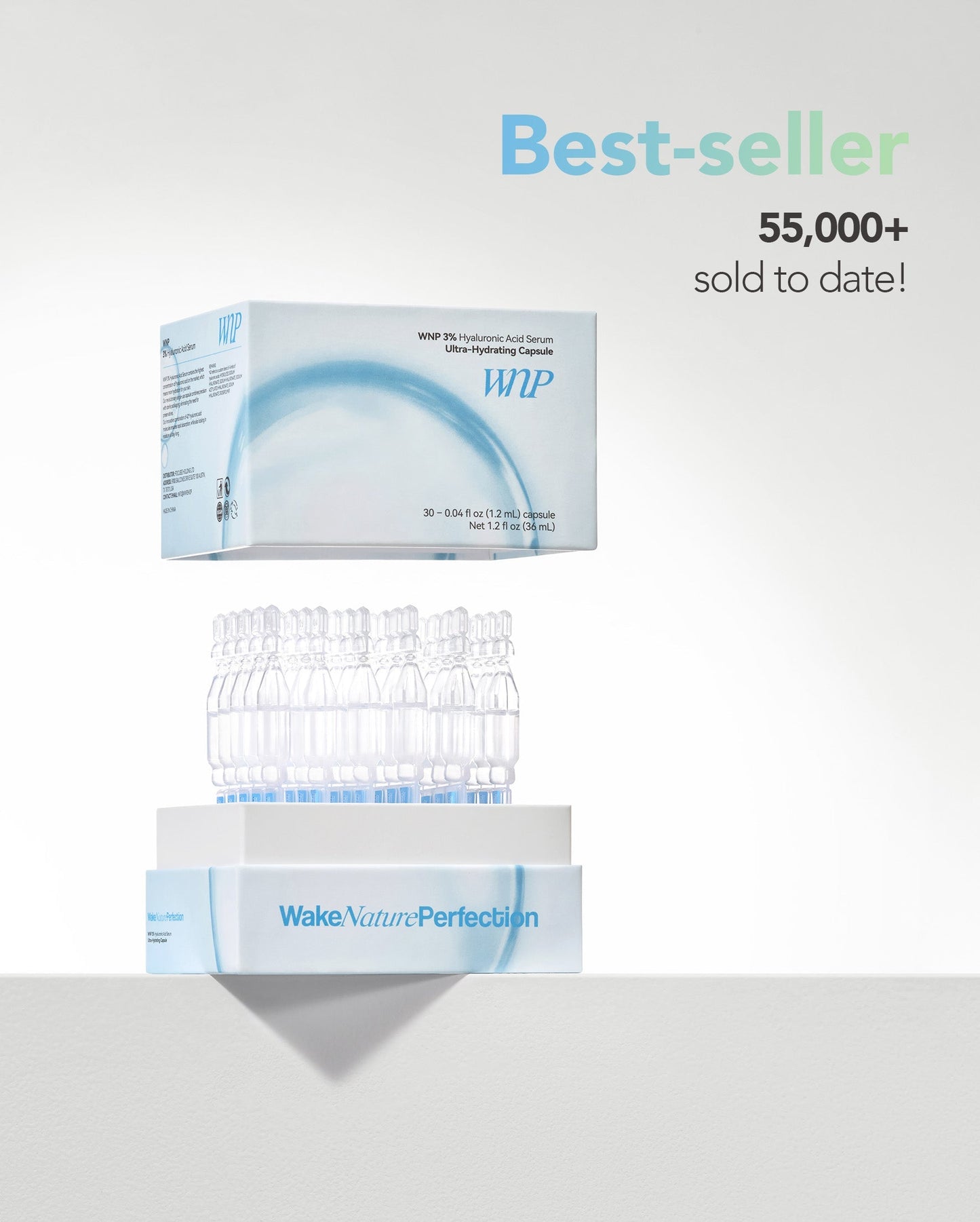 Souqzila ultra-hydrating hyaluronic acid serum packaging with ampoules and best-seller label