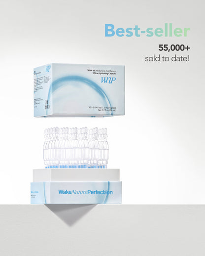 Souqzila ultra-hydrating hyaluronic acid serum packaging with ampoules and best-seller label