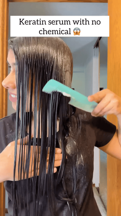 Lareen hair serum by Souqzila applied on wet hair with comb showcasing best hair growth serum effects