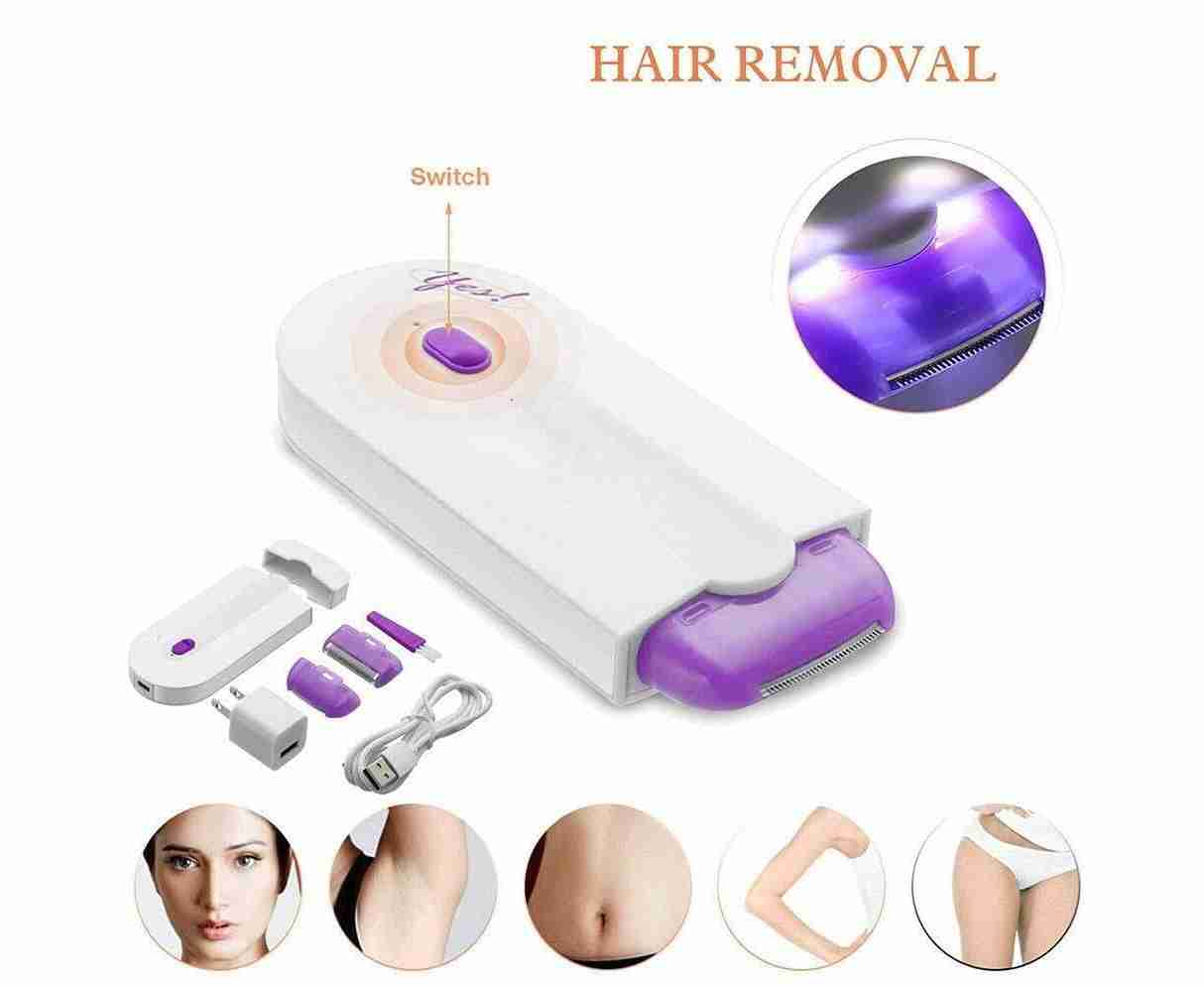 Souqzila Finishing Touch hair epilator white and purple compact rechargeable remover with attachments for face underarms bikini