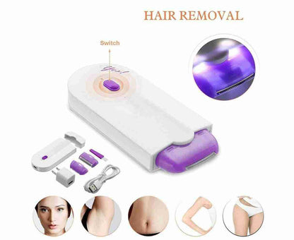 Souqzila Finishing Touch hair epilator white and purple compact rechargeable remover with attachments for face underarms bikini